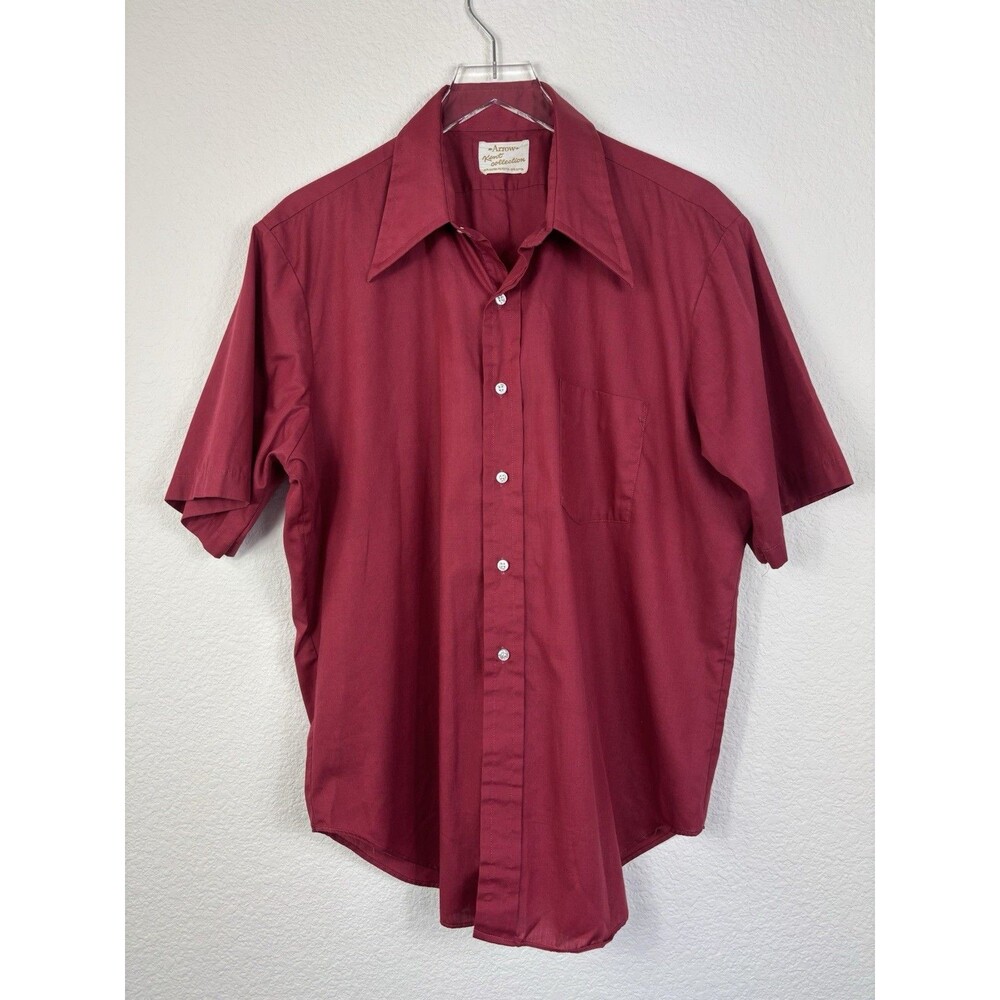 Vintage Men’s Arrow Kent Collection Button Down Shirt L Red 70s Dagger Collar